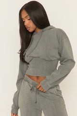 Silver Grey Washed Cinched Waist Hoody and Joggers Loungewear Co-ord Set - Destiny