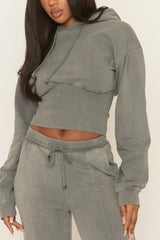 Silver Grey Washed Cinched Waist Hoody and Joggers Loungewear Co-ord Set - Destiny