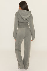 Silver Grey Washed Cinched Waist Hoody and Joggers Loungewear Co-ord Set - Destiny