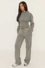 Silver Grey Washed Cinched Waist Hoody and Joggers Loungewear Co-ord Set - Destiny