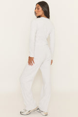 Bleach Grey Button Front Long Sleeve Top and Trouser Loungewear Set - Izzabelle