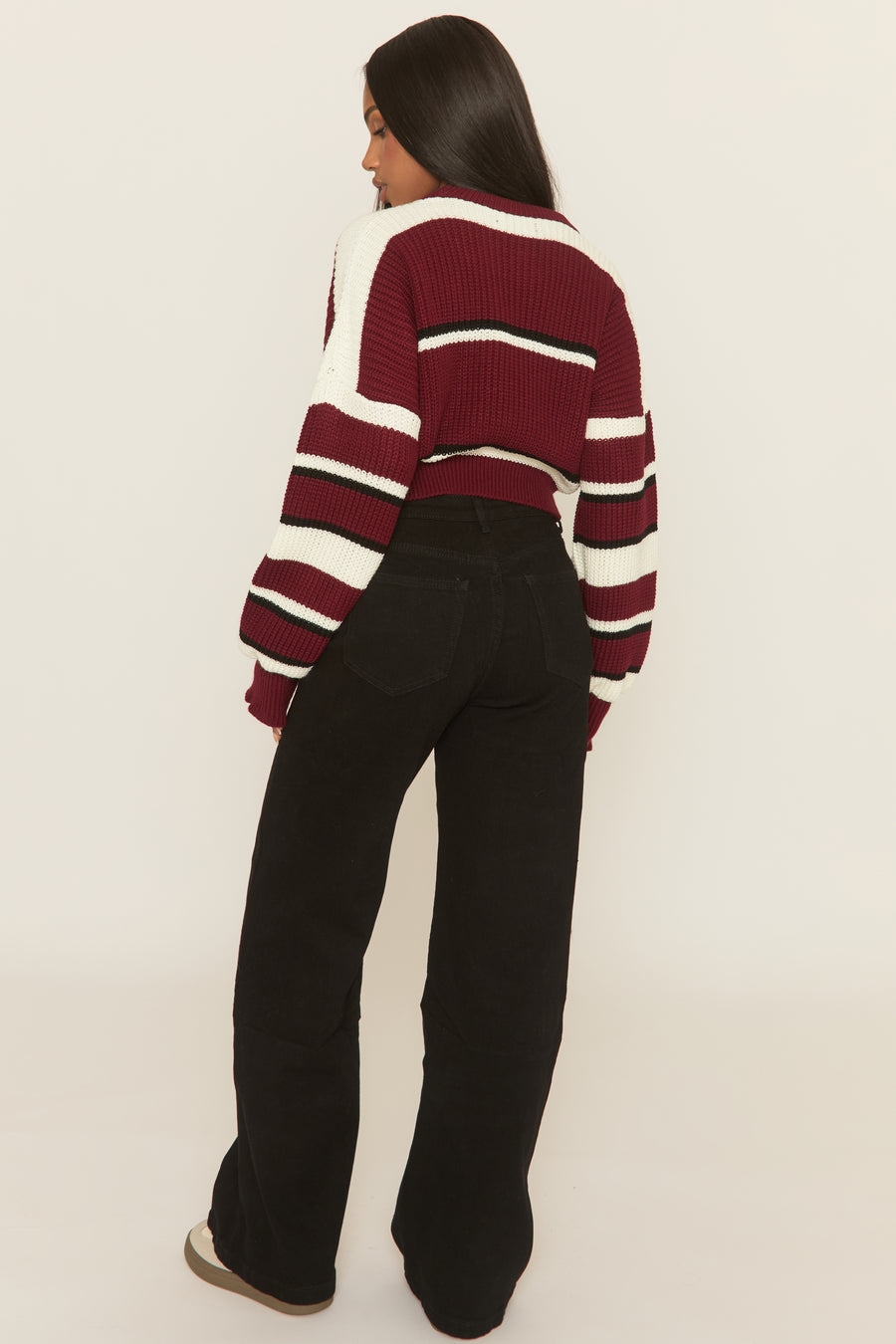 Wine Stripe Cropped Knit Jumper - Isobella