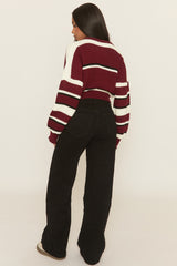 Wine Stripe Cropped Knit Jumper - Isobella