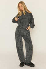 Charcoal Acid Wash Cross Patch Detail Hoodie and Joggers Loungewear Set - Kelani