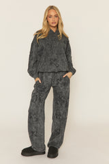 Charcoal Acid Wash Cross Patch Detail Hoodie and Joggers Loungewear Set - Kelani