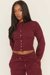 Wine Popper Front Cinched Waist Sweatshirt and Wide Leg Trousers Loungewear Co-ord Set - Neelam
