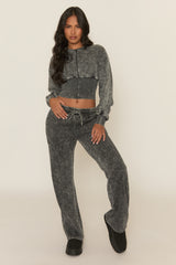 Charcoal Acid Wash Cinched Waist Jacket and Joggers Loungewear Set - Andra