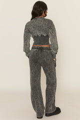 Charcoal Acid Wash Cinched Waist Jacket and Joggers Loungewear Set - Andra