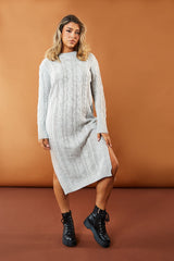 Grey Cabled Knit Oversized Midi Dress - Susan