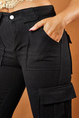 Black Straight Leg Pocket Detail Cargo Trousers - Paige