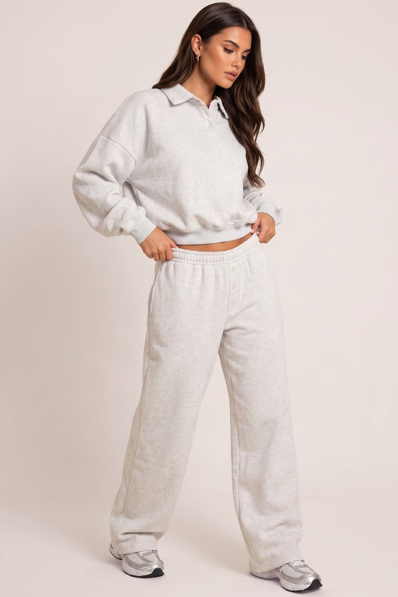 Grey Long Sleeve Collared Polo Sweatshirt - Emina
