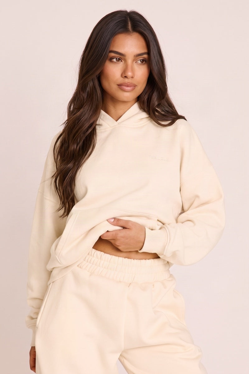 Cream Rebellious Logo Oversized Hoodie - Nivah