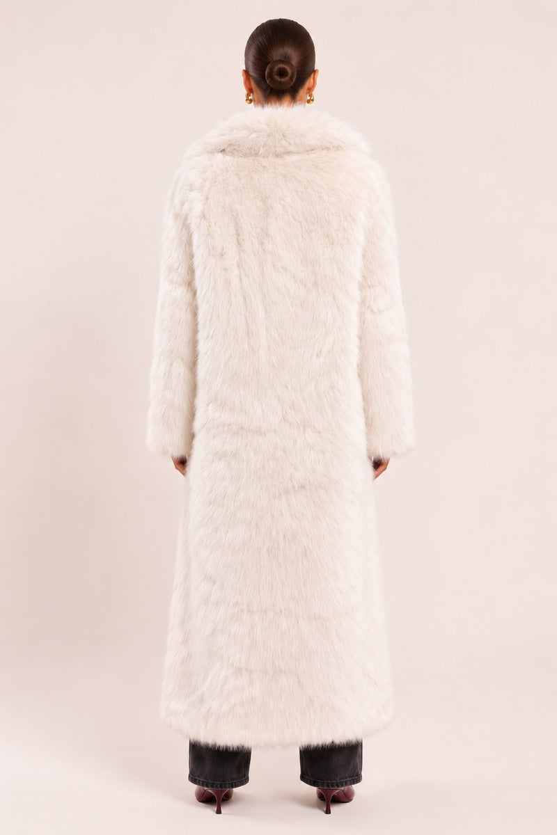 Cream Faux Fur Long Coat - Drena
