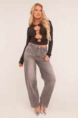 Charcoal High Waist Stretch Mom Jeans - Harriet