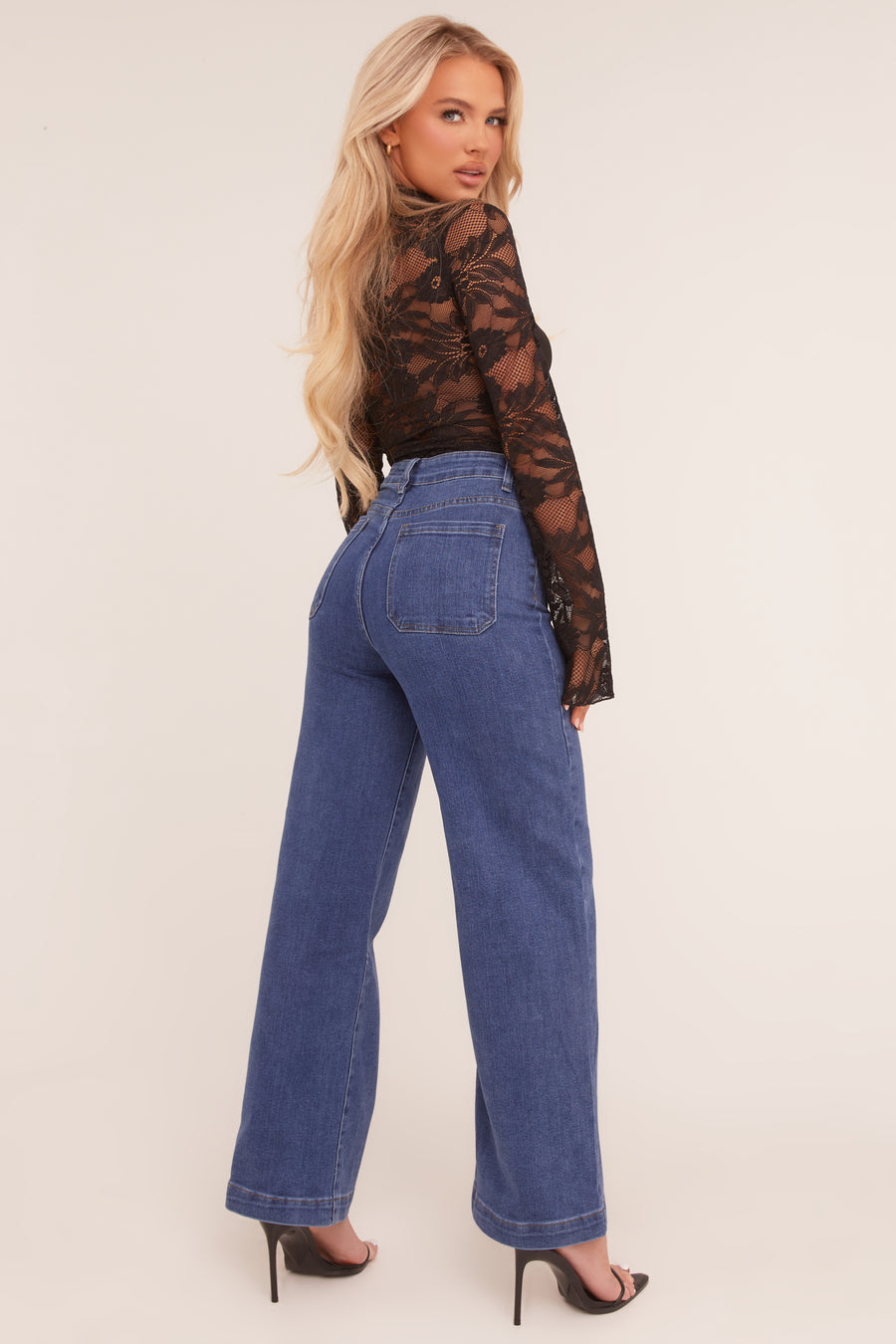 Dark Blue Stretch Pocket Detail Straight Leg Jeans - Harlow