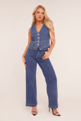Mid Blue Button Up Denim Waistcoat - Angelica