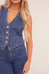 Mid Blue Button Up Denim Waistcoat - Angelica