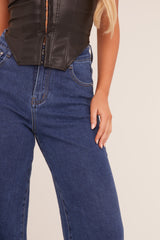 Dark Blue Stretch Wide Leg Jeans - Paige