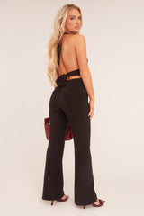 Black Plunge Halter Neck Flared Jumpsuit - Brielle