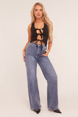 Mid Blue Stretch High Waist Wide Leg Jeans - Avalon