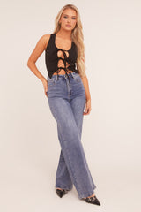 Mid Blue Stretch High Waist Wide Leg Jeans - Avalon