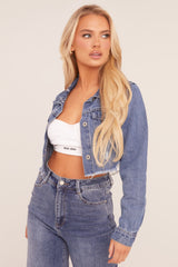 Mid Blue Distressed Frayed Hem Denim Jacket - Indiana