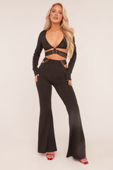 Black Strap Detail Cropped Top & Kick Flare Trouser Co-ord Set - Jemima
