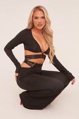 Black Strap Detail Cropped Top & Kick Flare Trouser Co-ord Set - Jemima