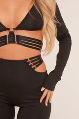 Black Strap Detail Cropped Top & Kick Flare Trouser Co-ord Set - Jemima