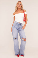 Light Blue Stretch Distressed Wide Leg Jeans - Bluebell