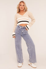 Light Blue Stretch Pocket Detail Straight Leg Jeans - Aubrey