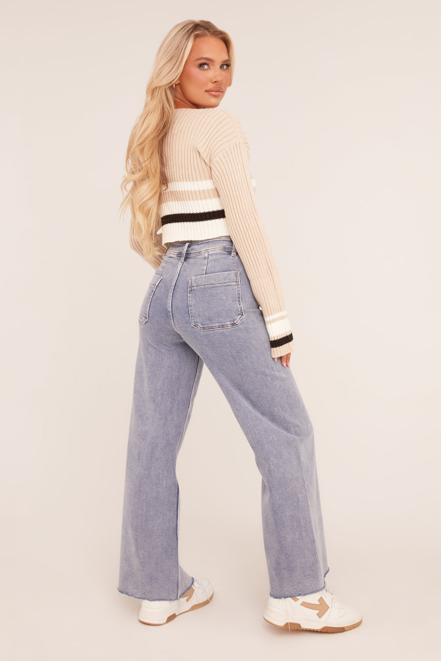 Light Blue Stretch Pocket Detail Straight Leg Jeans - Aubrey