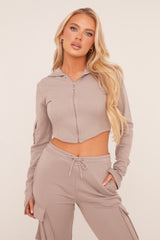 Grey Zip Front Hoodie & Cargo Joggers Loungewear Co-ord Set - Saina
