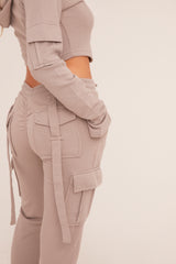 Grey Zip Front Hoodie & Cargo Joggers Loungewear Co-ord Set - Saina