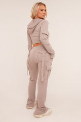 Grey Zip Front Hoodie & Cargo Joggers Loungewear Co-ord Set - Saina