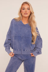 Blue Acid Wash Bomber and Wide Leg Jogger Loungewear Co-ord Set - Macay