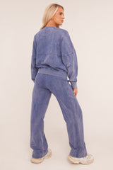 Blue Acid Wash Bomber and Wide Leg Jogger Loungewear Co-ord Set - Macay