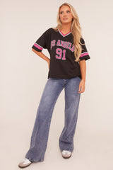 Black Oversized Varsity Football T-shirt - Austin