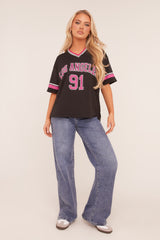 Black Oversized Varsity Football T-shirt - Austin
