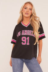 Black Oversized Varsity Football T-shirt - Austin
