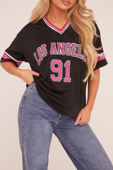 Black Oversized Varsity Football T-shirt - Austin