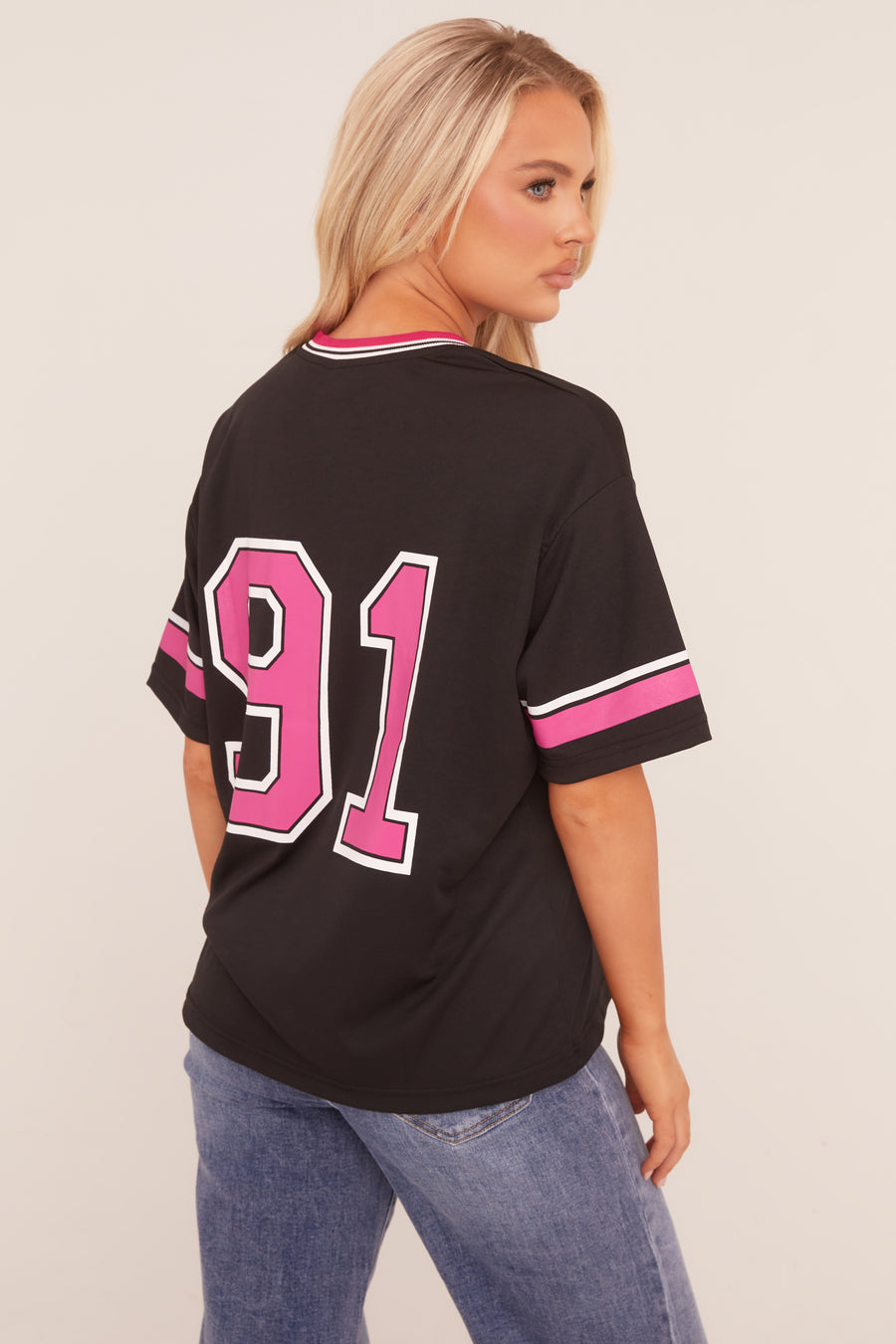Black Oversized Varsity Football T-shirt - Austin