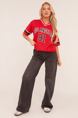 Red Oversized Varsity Football T-shirt - Austin