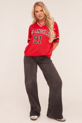 Red Oversized Varsity Football T-shirt - Austin