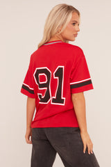 Red Oversized Varsity Football T-shirt - Austin