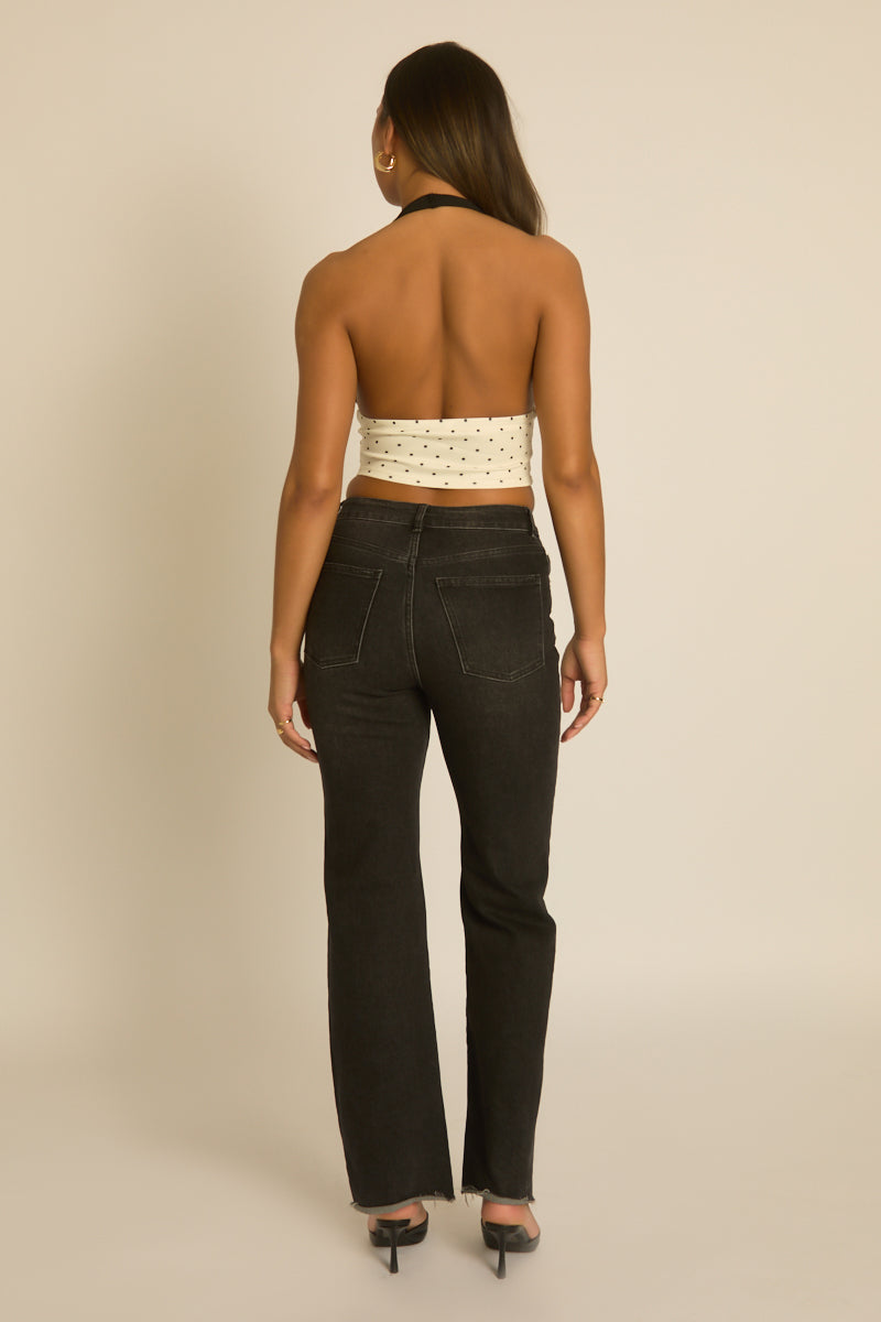 Black Lace Polka Dot Halter Corset Top - Sanya