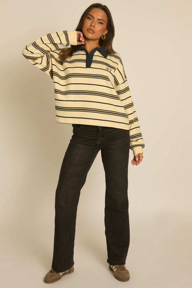 Cream Stripe Long Sleeve Rugby Top - Lolla