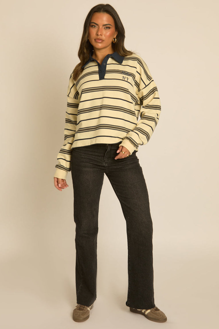 Cream Stripe Long Sleeve Rugby Top - Lolla