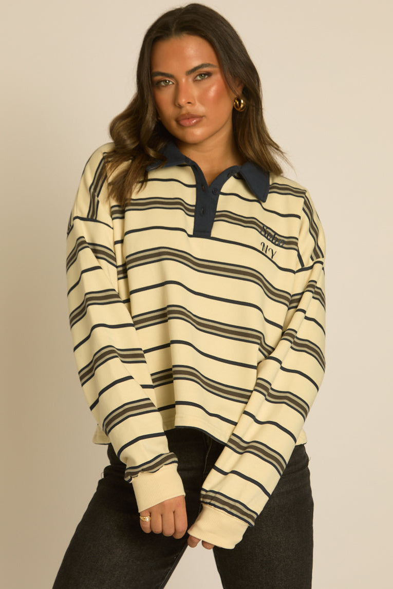 Cream Stripe Long Sleeve Rugby Top - Lolla