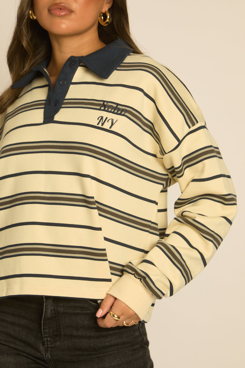 Cream Stripe Long Sleeve Rugby Top - Lolla